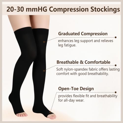 Image of +MD 20-30 mmHG Compression Stockings Women Thigh High Socks Black M