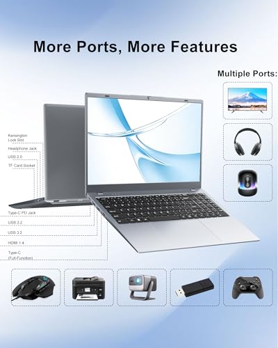 Image of 15.6 Inch Laptop Computer, 12GB RAM 256GB SSD Lap Top, Pentium 6500Y Processor (Up to 3.4GHz), FHD Display, Fast Charging, Long Battery Life, Laptop for Business Home Student