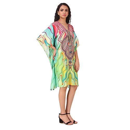 Image of Short Digital Printed | Crepe Kaftan | Vacation Wear | Beach Wear | Coverups | Kaftan Dress | For Women | Free Size