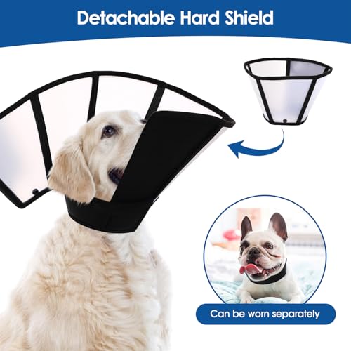 Image of Dog Cone, Soft Cone for Dogs to Stop Licking, Transparent Pet Recovery Collar with Detachable Clear Shield, Neck E-Collar Alternative for Small Breeds, Black S