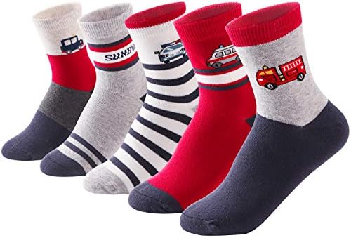 SUNBVE Toddler Kids Boys 5 Pack Vehicles Fun Cotton Casual Socks