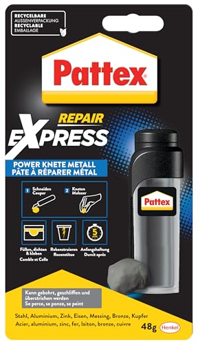 Pattex Powerknete Repair Express Metal, 48 g de pasta de modelar de color metálico para pegar y reparar, pegamento de resina epoxi para muchos materiales, pasta pintable