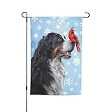 Christmas Red Bird Bernese Mountain Dog Garden Flag 12x18 Inch Double Sided Vertical Decoration Yard Small Flag For Outside Holiday Seasonal Outdoor