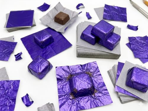 Image of Aluminum Foil Chocolate Wrappers - Candy Wrapping Sheets for DIY Chocolates, Sweets & Gifts | Food-Grade, Decorative & Easy-to-Use Foil Wraps (Purple, Pack of 1 (250 Counts))