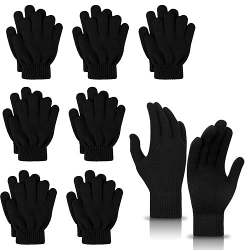 8 Pack Adults Black Magic Gloves - Classic Knit Thermal Gloves For Mens Full Fingers Stretch Mittens Accessories For Indoor And Outdoor One Size UK