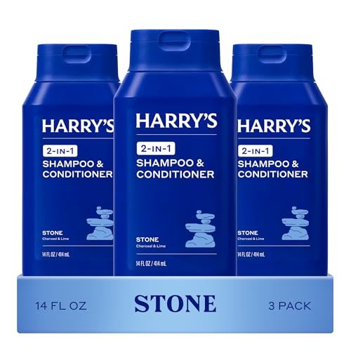 Harrys Mens 2 in 1 Shampoo and Conditioner for All Hair Types - Stone Scent - (3 Pack) 14 fl oz - No Parabens or Sulfates