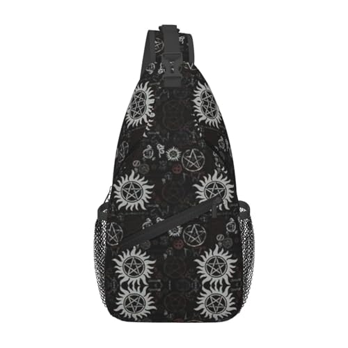 Supernatural Symbols Black Print Lightweight Sling Small Shoulder Bag - Chic Cross Chest Bag With Adjustable Strap