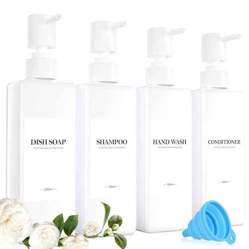 Juego de 4 Blanco Dispensador Jabon BañO, 500ml Dosificador Jabon BañO, Dispensador Gel y Champu Ducha, con Embudo y Etiqueta Impermeable, Adecuado para Cocina, BañO y Aseo Juego de 4 Blanco Dispensador Jabon BañO, 500ml Dosificador Jabon BañO, Dispensador Gel y Champu Ducha, con Embudo y Etiqueta Impermeable, Adecuado para Cocina, BañO y Aseo