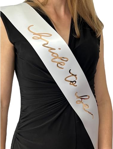 Bridal Shower Sash, Bride to Be Sash for Bridal Shower, Bachlorette Party, Wedding Party, White, Adjustable Size (Rose Gold)