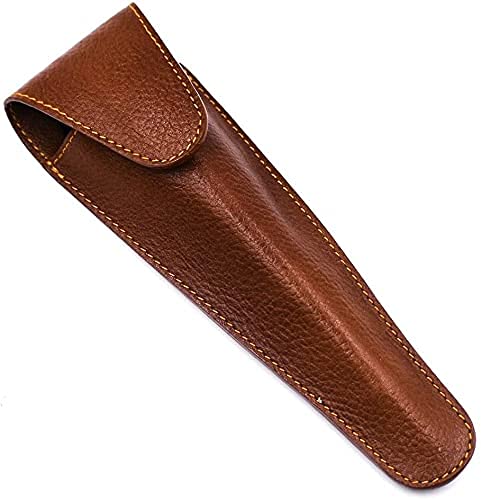 Parker Safety Razor Genuine Saddle Leather Travel Case for Long Handled Cartridge and Safety Razors including Fusion, Mach3, Trac 2, Atra and more