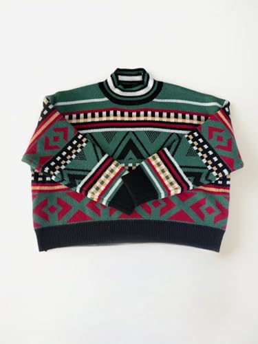 Image of Grandpa Sweater Striped Crop Color Block Grunge Sweater Vintage Clothes Casual Long Sleeve Round Neck Pullover