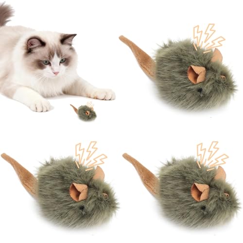 3 PCS Katzen Spielzeug Kitten, Katzenspielzeug Selbstbeschäftigung, Spielzeugmaus Katzen Fellmäuse Set Interaktives Spielzeug Elektrische Maus für...