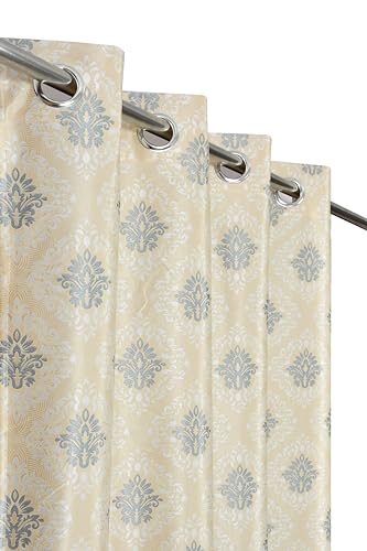 Image of Polyester Nexus Design Printed Room Darkening Window Curtains 5 Feet Set of 2 | Blackout Curtains for Bedroom Living Room Decor - Cream
