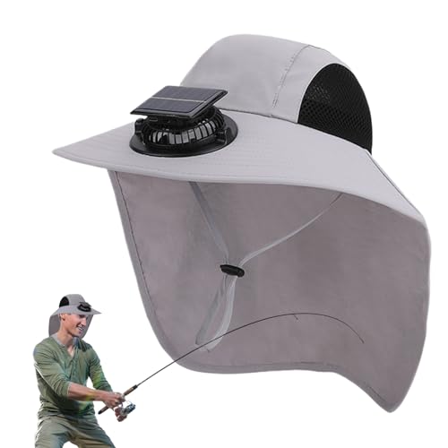 Sombrero genérico con ventiladores solares | Sombrero de pesca al aire libre con ventilador solar, protección UV impermeable con bordes anchos para senderismo, pesca, jardín, viaje a la playa, gris