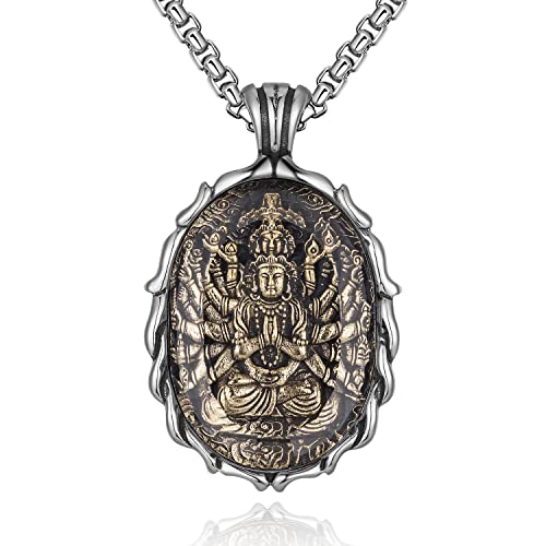 FAZOVIN Buddha Necklace for Men Stainless Steel Pendant Necklace Avalokitesvara Buddha Bodhisattva Amulet Patron Saint