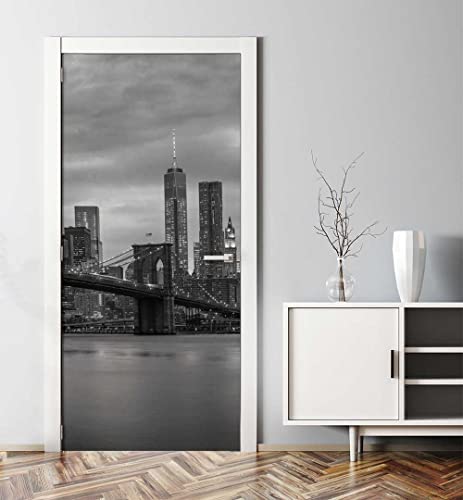 3D Türaufkleber Schwarz-Weiß Stadt - Selbstklebende Fototapete 90x200cm Wasserdicht
