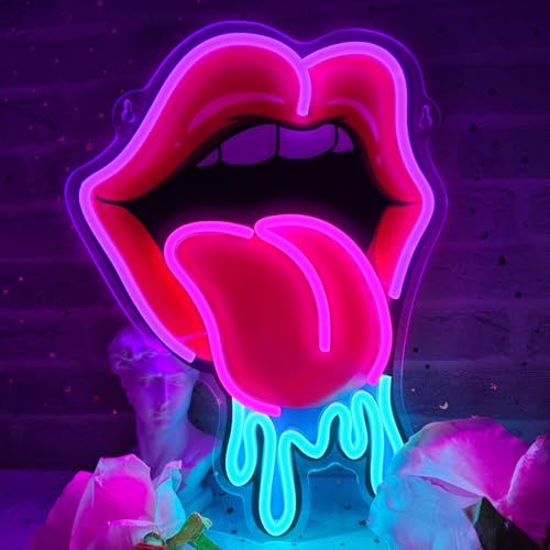 Flixyticy Enseigne Lumineuse Néon Lips, Enseigne lumineuse Tongue LED à suspendre pour chambre d'enfant, décoration murale, fête, anniversaire, cadeau...