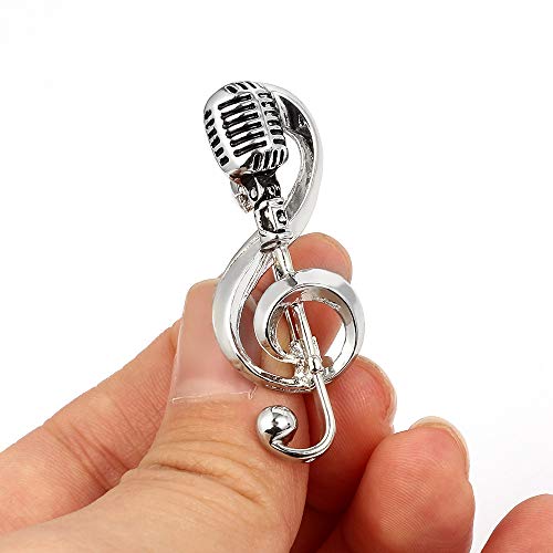 Image of Microphone Music Brooch Cute Music Notes Brooch Pins Microphone Shape Fashion Brooch Simple Accessories for Women Girl Party Concert