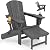 KINGYES Folding Adjustable Adirondack Chair with Retractable Ottoman, HDPE Weather Resistance Oversized Outdoor Chair with Cup Holder, Wood-Like Reclining Versatile Adirondack Chair, Grey
