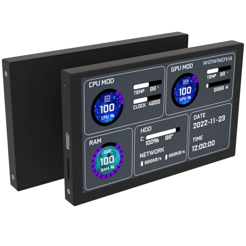 Image of 5 inch IPS Type-C USB Mini Secondary Screen PC Temp Monitor (Black) | supports dynamic themes, real-time monitors CPU, RAM, HDD data, with ARGB lighting for PC case, Type-C USB plug and play