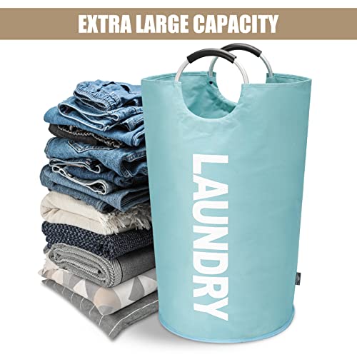 DOKEHOM 90L Large Laundry Basket, Collapsible Laundry Bag, Freestanding Tall Clothes Hamper, Foldable Washing Bin (Light Blue) by DOKEHOM - Image 5