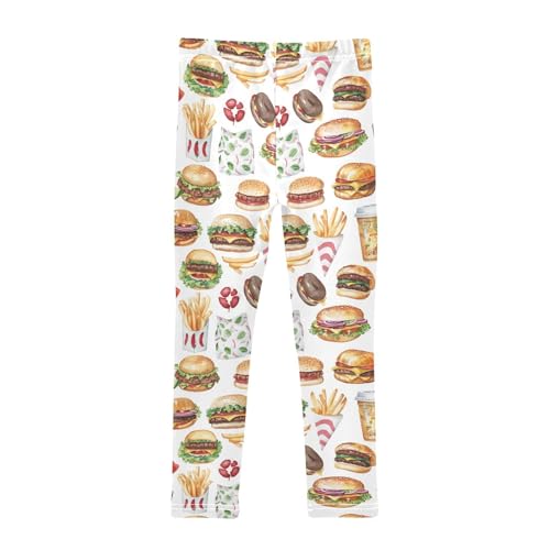 Girls Leggings Hamburgers Drinks Fries Print Soft Toddler Leggings for Girls Kids Pants Size 4T-10T2