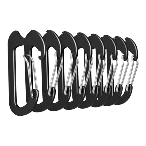 Aspire 8 PCS Carabiner Keychain Clips, Aluminum Bottle Openers with Mountaineering Buckles, Black Key Clips for Backpack