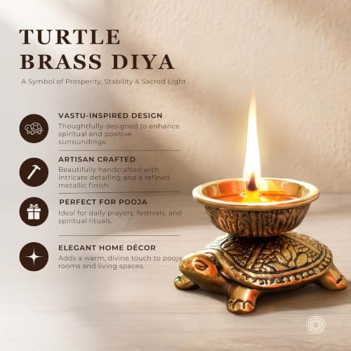 Image of BEHOMA Handcrafted 100% Pure Brass Turtle Diya for Pooja & Home Temple