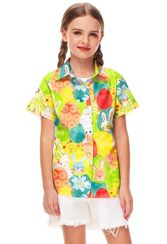Image of Remimi Unisex Kids 4th of July Button Up Shirt Boys American Flag Print Hawaiian Beach Short Sleeve Tops 5-14 Years