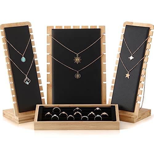 Henoyso 4 Pcs Necklace Display Stand Bamboo Jewelry Display Board Ring Organizer Holder Jewelry Storage Tray for Home Vendors(Black)