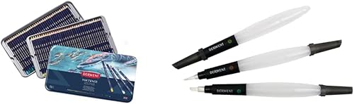 Derwent Inktense - Lápices de 0.157 in, núcleo de metal, 72 unidades (2301843) + paquete de cepillo de agua