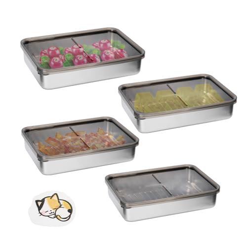 4PCS Recipiente de Almacenamiento de Carne Modula, Organizador Nevera Organizador Frigorifico con Esponja, 800 ml Fiambreras de Acero Inoxidable con Tapa para Almacenar Cárnicos Carne y Queso