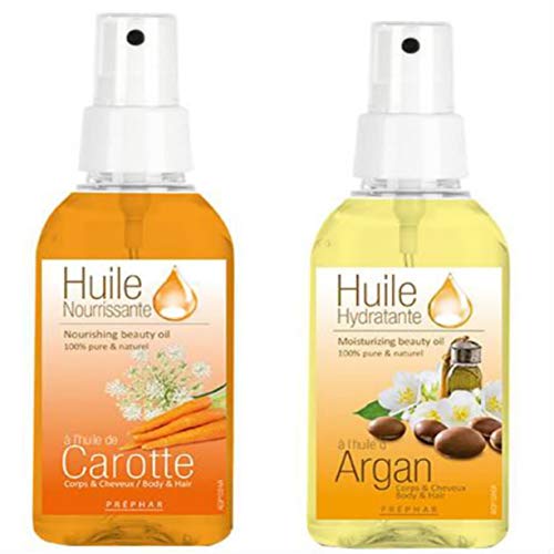 D&C Cosmetics 2 Sprays D'Huiles Cosmétique Huile De Carotte Et D' Argan"Préphar" Cheveux Ongles Visage Lèvres Corps Accélère La Pousse Des Cheveux, Cils Nourrit Hydrate Peau (2 X 100 Ml) , Ml (Lot 2) Cover