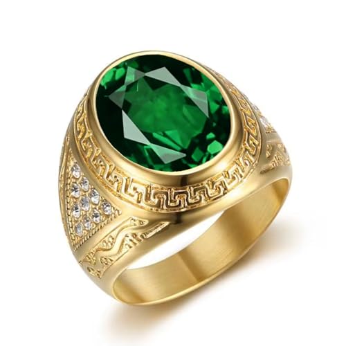 10K 14K 18K Solid Gold 3.0Ct Emerald Ring for Men Real Yellow Gold Oval Cut Created Green Emerald with Diamond Ring Mens Gemstone Engagement Ring for Husband Fathers Day Size 5-15