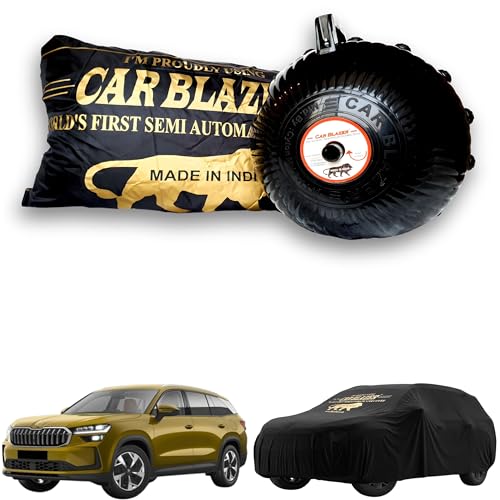 Image of CARBLAZER Portable & Semi-Automatic Full Body Car Covers: Heavy Duty Device| Anti-Theft| Dust & Scratch Proof | Water & Wind Resistant|Custom Fit| Dual-Side Cover, Compatible for Skoda Kodiaq