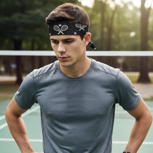 Image of Sweatband Headband for Men and Women | Moisture Wicking Sports Head Tie | Athletic Head band for Tennis Running Gym Cycling | Adjustable Paisley Headband for Long Hair Sports