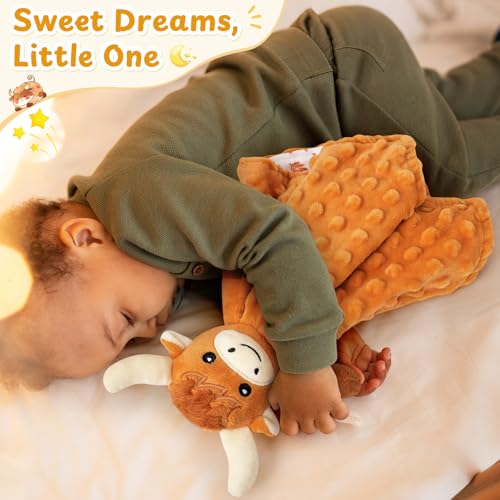 Image of Loveys for Babies,Soft Baby Security Blanket for Newborn Infant Toddler Snuggle Toy Stuffed Animal,Lovey Highland Cow Security Blankets Baby Unisex for Gifts(Highland Cow,12.2in)