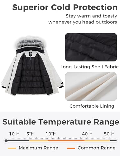 Wantdo Women's Down Jacket Water Resistant Warm Winter Parka Long Puffer Coat with Fur Hooded3