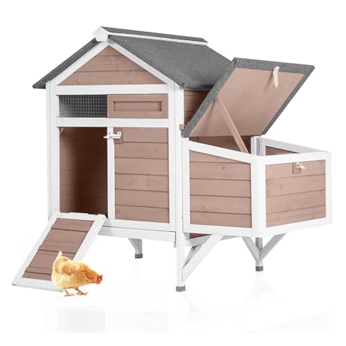 GUTINNEEN Chicken Coop Outdoor Weatherproof Duck House with Nesting Box Perches Metal Tray for 2-4 Chickens Ducks 40.94 L x 27.37 W x 38.55 H-Brown