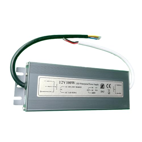 Image of Waterproof 12V Power Supply IP67 100W LED Driver Transformer Adapter 100V-265V AC to 12V DC Output for LED Light,Camera,Computer Project, Outdoor Light (Waterproof 12V100W)