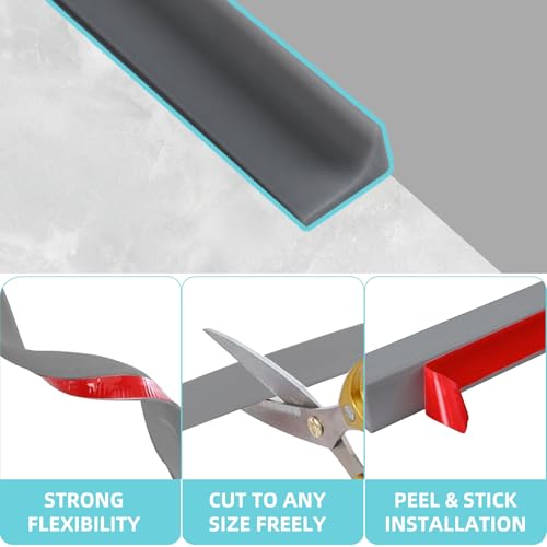 Image of Shower Threshold Water Dam,Walk in Shower Water Guard, Shower Dam Water Barrier Bathroom Sink Splash for Dry And Wet Separation Caulk Seal Strip Edge Trim (78Inch, Gray)