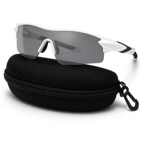 Image of Cycling Goggles for Men & Women | Sports Goggles UV400 Protection | Oversized Sports Sunglasses for Cricket, Running, Driving, Fishing, Hiking & Outdoor Activities (White : Black)