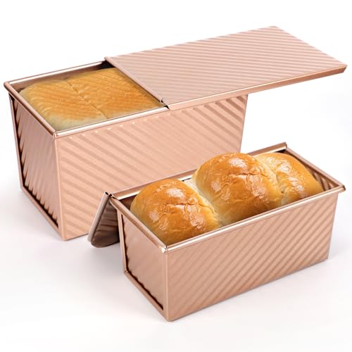 unbholkk Brotbackform Mit Deckel, Toastbrot Backform Mit Deckel, 2PCS Antihaft Brot Toastform, Brotformen Zum Backen für Brote Gebäck Kuchen 450g, Roségold