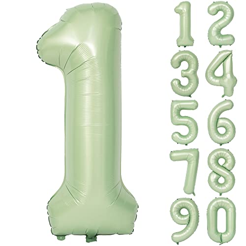 Image of 40 In Olive Green Number Balloons 1 Giant Helium Foil Mylar Green Balloon | Birthday Party Decorations Suitable For Boys' And Girls' Birthday Parties Anniversary celebration digital 1