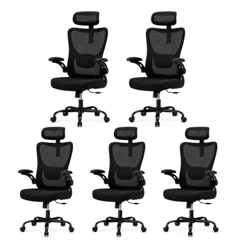 Image of HUANUO Ergonomic Office Chair, High Back Computer Desk Chair with Adjustable Lumbar Support and Headrest, Comfy Gaming Chair with 3D Armrests, Home Office Rolling Chair, Max Load 300 lbs, Pack of 5