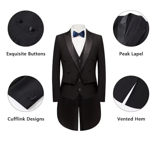 3 Piece Mens Suits Men's Tailcoat Suit Slim Fit Tuxedo for Wedding Proms Swallow Tail Blazer Pants Vest Set2