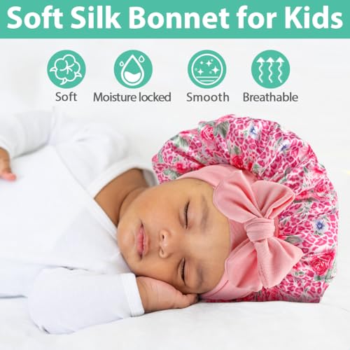 4PCS Baby Satin Bonnet,Silk Bonnet for Kids,Kid Hair Bonnets for Sleeping,Kids Satin Bonnets for Girls Boys Toddler3