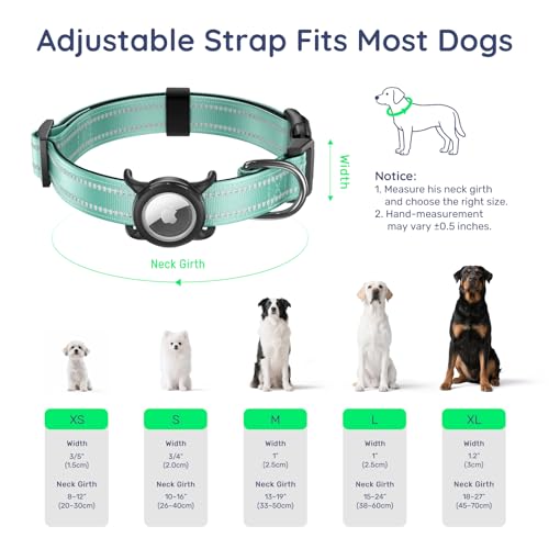 Image of Reflective Dog Collar with AirTag Holder, Waterproof Dog Collar with QR Code, Heavy Duty Adjustable Pet Collar for Small Medium Large Dogs, Teal