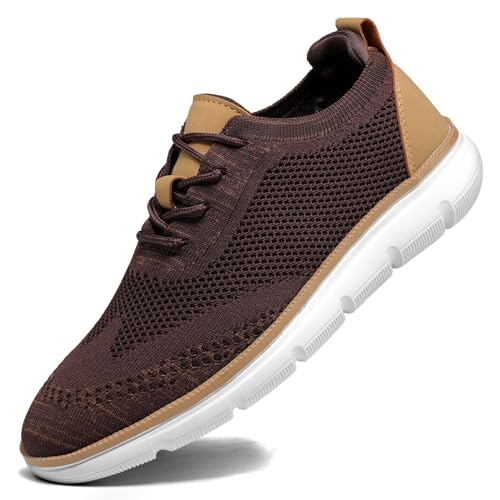 Image of KEEZMZ Mens Fashion Sneakers Casual Dress Oxfords Business Shoes Walking Tennis Mesh Work Lightweight Breathable Soft Sole Brown, 6.5