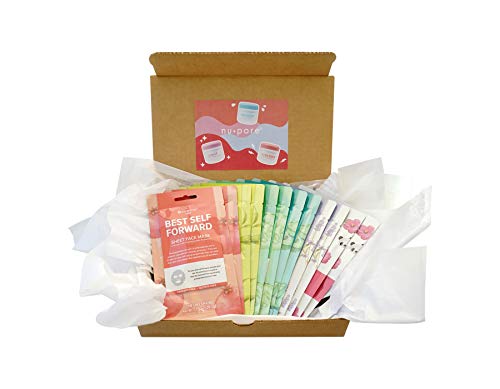 Nu-Pore Facial Sheet Mask Packaged Gift Set for Women Two of Each Scent Aloe Vera Pomegranate Hibiscus Green Tea Lavender Cucumber 12 K-Beauty Sheets Perfect for Home Spa Treatment Made in South Korea